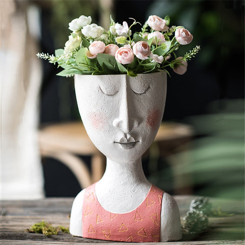Human Face Art Hand Ceramic Vase,Succulent Planter Pot Flower Vase Bonsai  Container Table Centerpieces Statue Wedding Office Kitchen Home Decor (Body