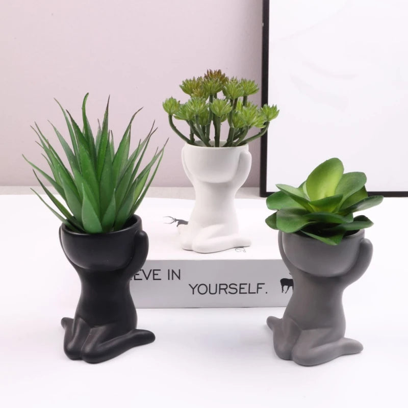 New Creative Humanoid Ceramic Flower Pot Plant Pot Ceramic Craft Succulent Flower Vase For Home Garden Office Desktop Decoration