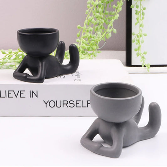 New Creative Humanoid Ceramic Flower Pot Plant Pot Ceramic Craft Succulent Flower Vase For Home Garden Office Desktop Decoration