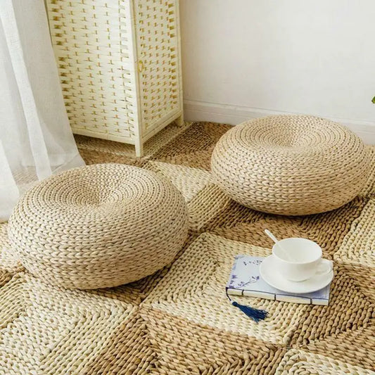 Tatami Cushion Meditation Cushion Round Straw Pouf Hand Woven Mat Chair Floor Cushion For Meditation Yoga Pad Seat Floor Pillow