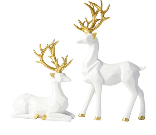 2Pcs Christmas Reindeer Figurines Nordic Style Small Resin Sitting Standing Deer Statues for Home Office Décor Synthetic Resin