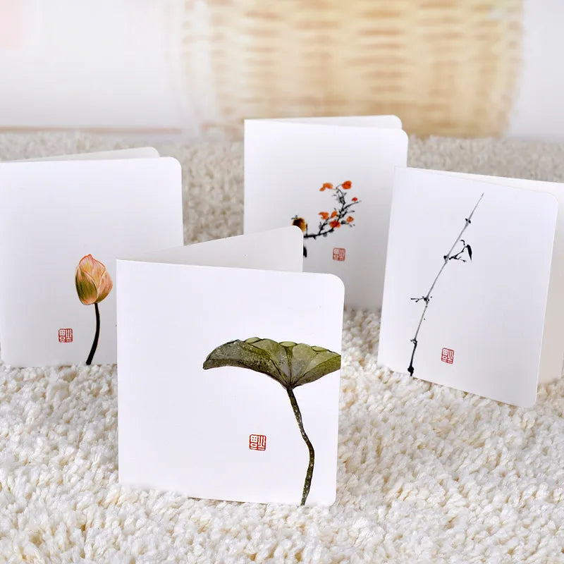5pcs/pack Creative Classical Chinese Greeting Card White Message Diy Folding Birthday Christmas New Year's Day Blessing Card