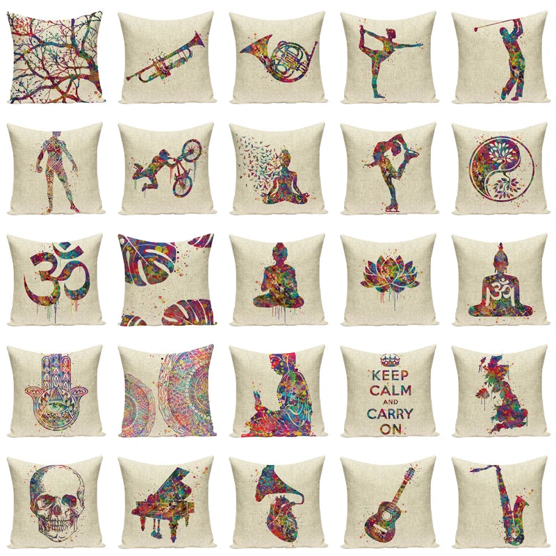 Creative Southeast Zen Digital Printed Pillowcase Folk Style Watercolor Cushions Decorative Pillow Home Decor Sofa Throw Pillows