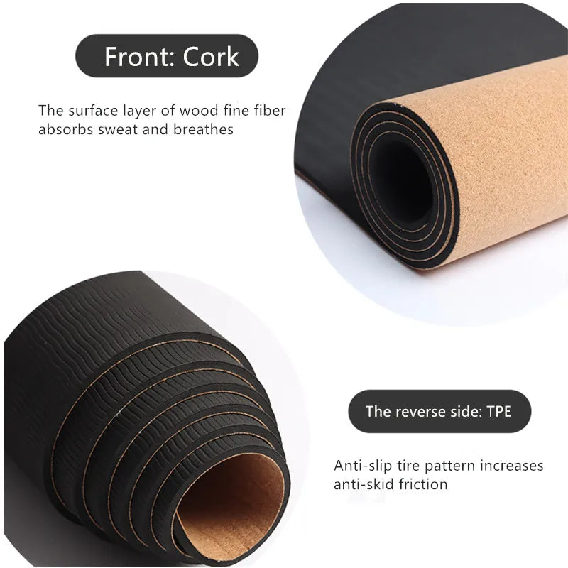 183X68X0.5cm Natural Cork TPE Yoga mat For Fitness Sport Mats Pilates Exercise Non-slip Yoga mat With Position Body Line