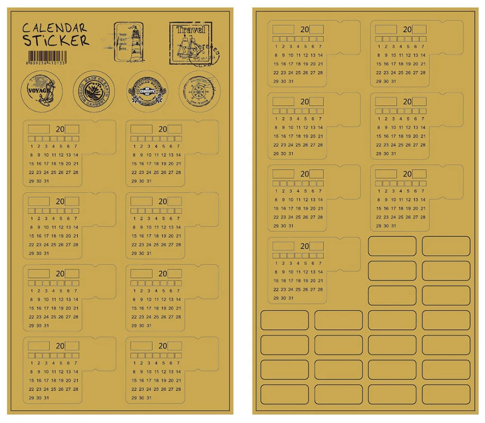 2sheets Kraft Paper Calendar Index Sticker Universal Handwritten Calendar Note Bookmark Planner Schedule Agenda Decorative Label