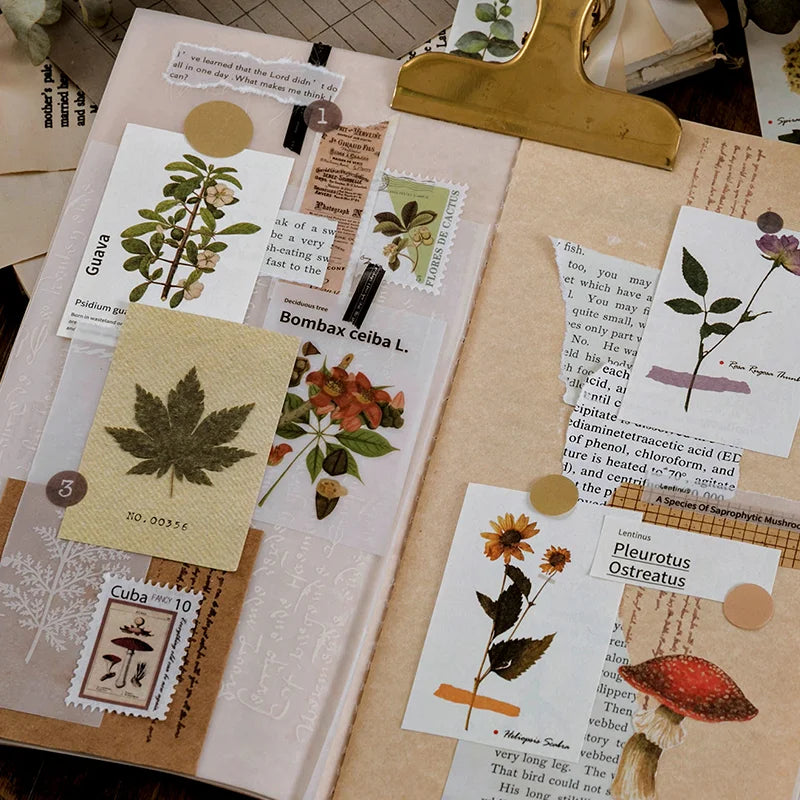80sheet Retro plant paper Sticky Notes translucent flower mushroom Memo Pad Diary Stationary Flakes Scrapbook Decorative Vintage