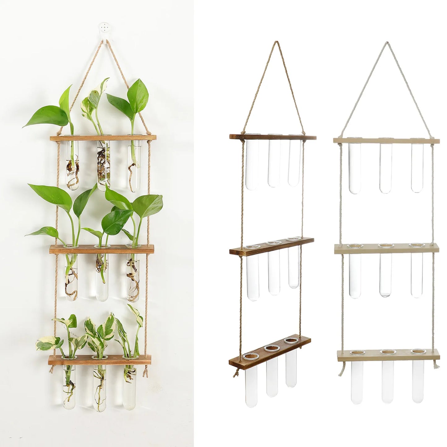 Test Tubes Glass Planter Wall Hanging Terrarium Container Flower Bud Vase with Wooden Holder for Propagation Hydroponic Plant