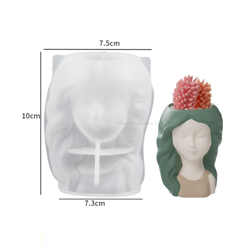 Concrete Vase Silicone Mold DIY Handmade Girl Head Shaped Flower Pot Plaster Epoxy Resin Pen Holder Molds Home Decor Supplies