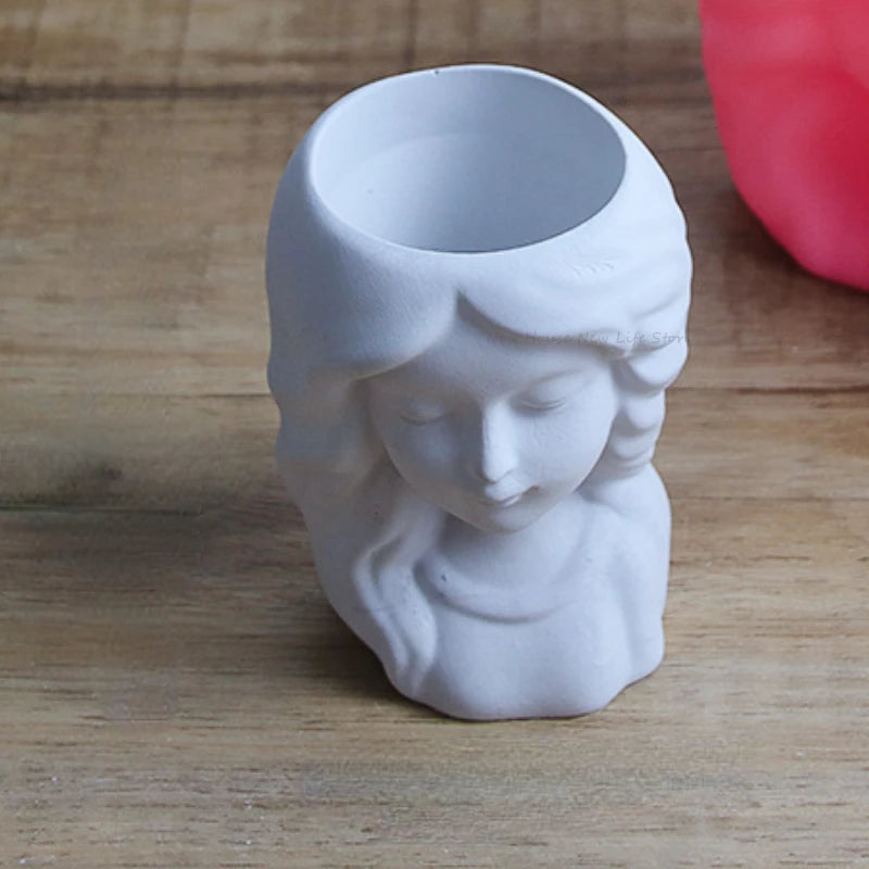 Concrete Vase Silicone Mold DIY Handmade Girl Head Shaped Flower Pot Plaster Epoxy Resin Pen Holder Molds Home Decor Supplies