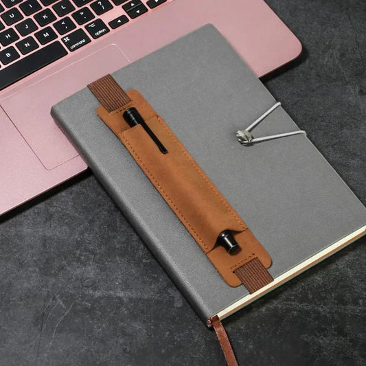 3PCS Vintage PU Leather Pencil Case Book Notebook Elastic Rubber Band Buckle Pen Clip Portable Lightweight Laptop Pen Holder