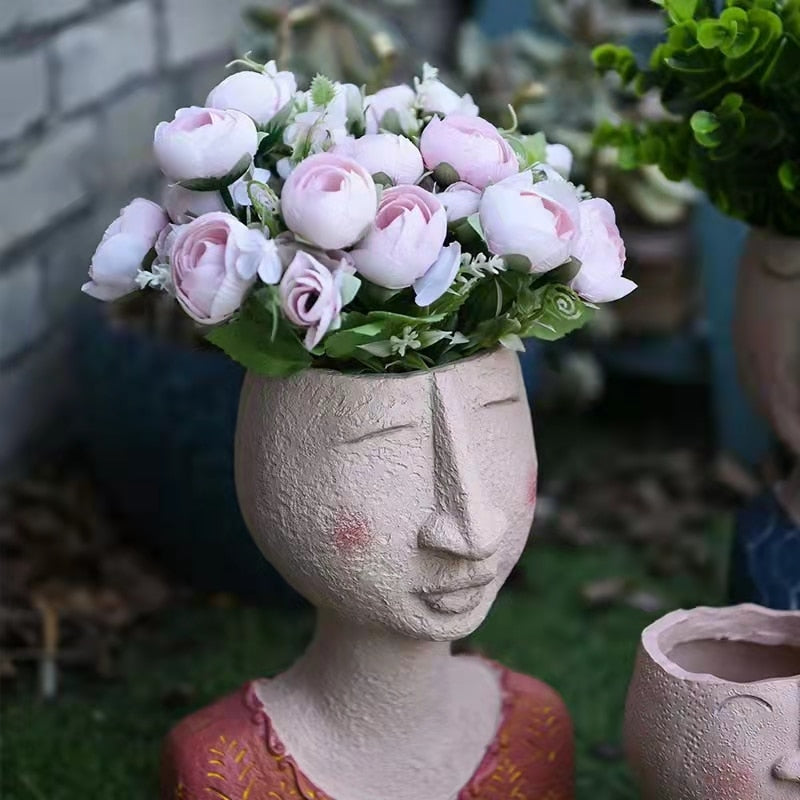 Human Face Art Hand Ceramic Vase,Succulent Planter Pot Flower Vase Bonsai  Container Table Centerpieces Statue Wedding Office Kitchen Home Decor  (Human