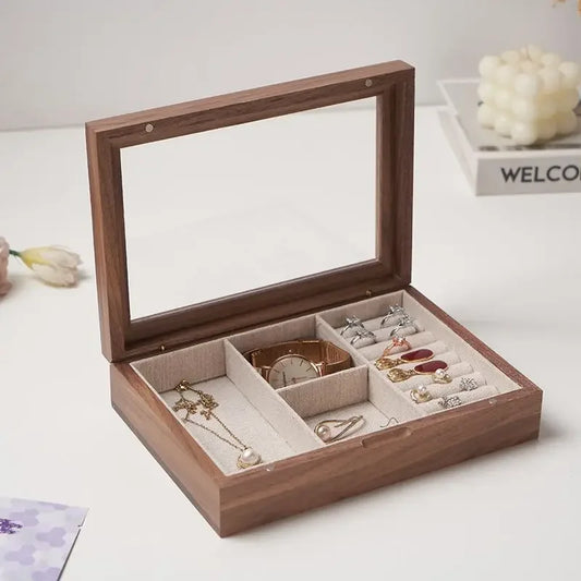 North American Black Walnut Solid Wood Jewelry Box Ring Pendant Storage Box Necklace Large Capacity Household Jewelry Organizer