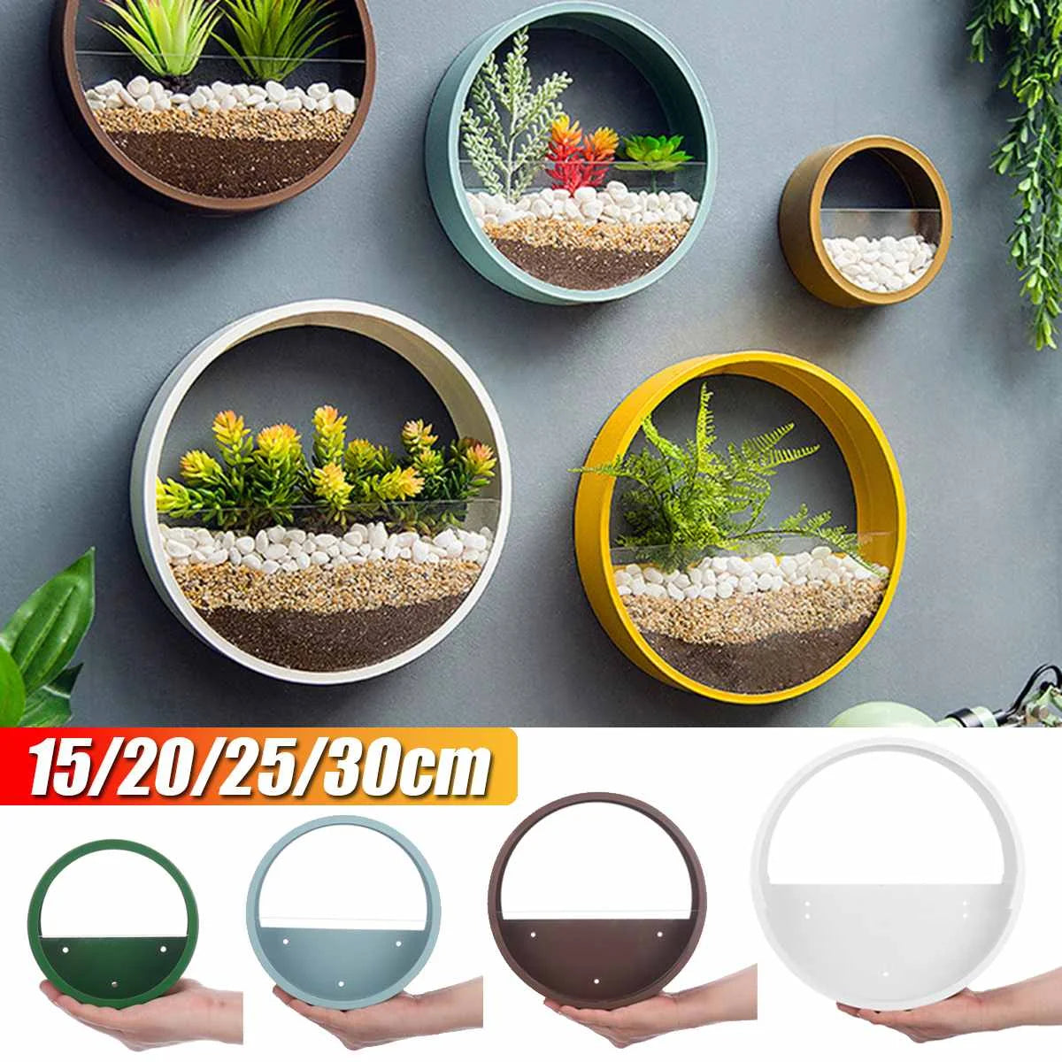Round Iron Wall Vase Home Living Room Hanging Basket Decorative Flower Pot Wall Decor Succulent Plant Planters Art Glass Vases