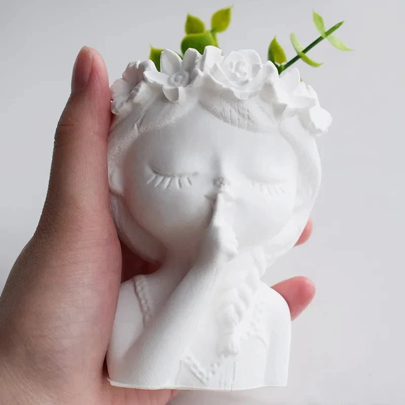 Concrete Vase Silicone Mold DIY Handmade Girl Head Shaped Flower Pot Plaster Epoxy Resin Pen Holder Molds Home Decor Supplies