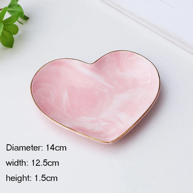 Nordic Ceramic Heart Shape Small Jewelry Dish Earrings Necklace Ring Storage Plates Fruit Dessert Display Bowl Decoration Tray