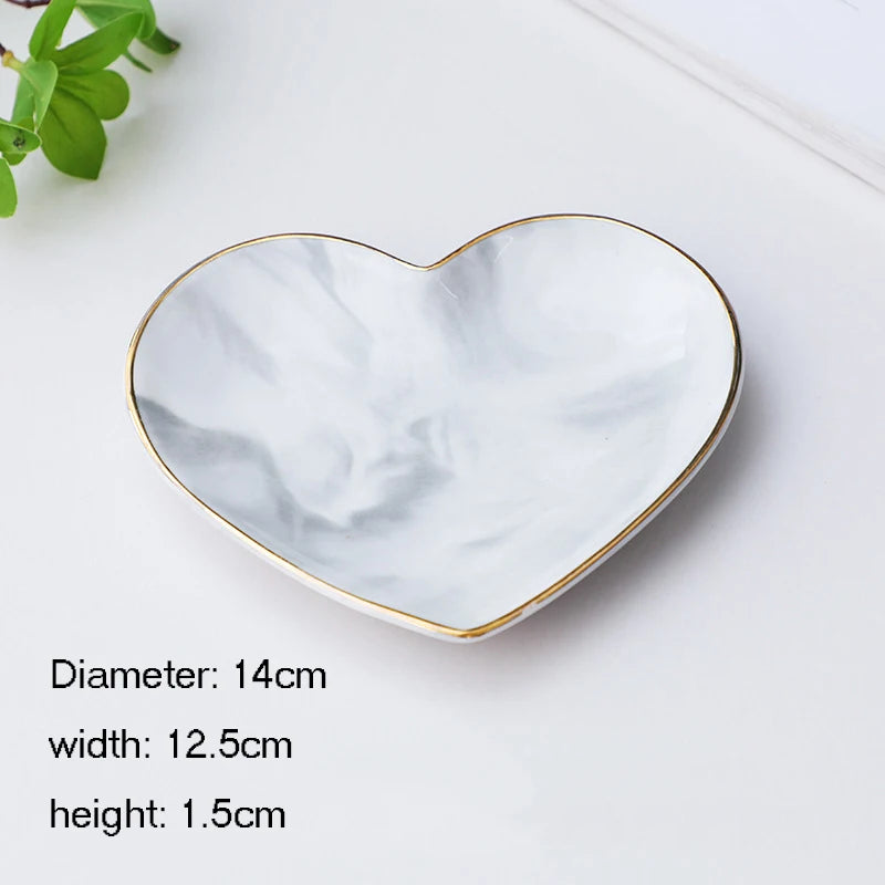 Nordic Ceramic Heart Shape Small Jewelry Dish Earrings Necklace Ring Storage Plates Fruit Dessert Display Bowl Decoration Tray