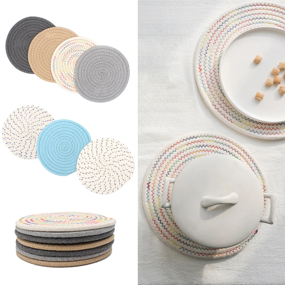 Braided Insulation Table Mats Coasters Cotton Rope Handmade Round Placemats Household Dish Pad Kitchen Supplies