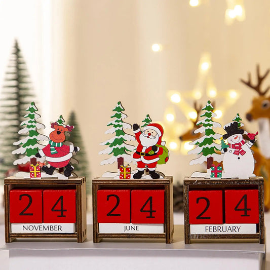 Christmas Countdown Calendar Wooden Painted Santa Calendar Christmas Decoration Advent Calendar Party Table Decorations