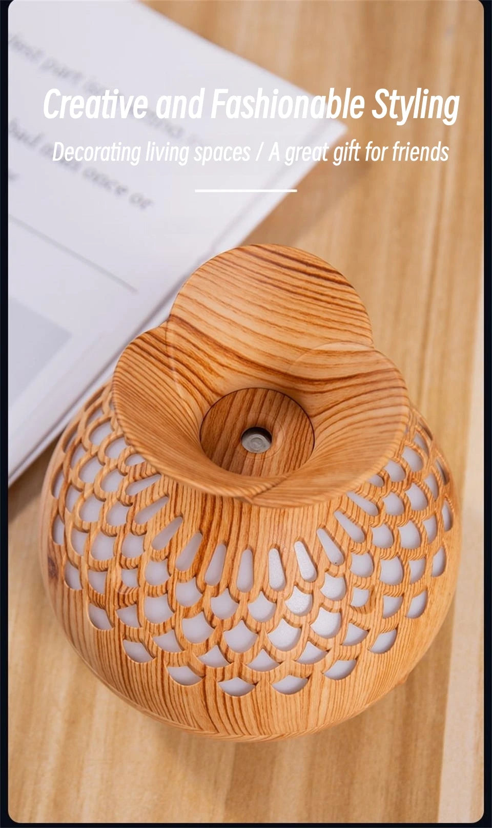 Wood Grain Mini Vase Air Humidifier USB Electric Ultrasonic Water Aroma Essential Oil Diffuser Home Room Fragrance Air Purifier