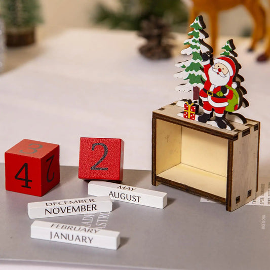 Christmas Countdown Calendar Wooden Painted Santa Calendar Christmas Decoration Advent Calendar Party Table Decorations