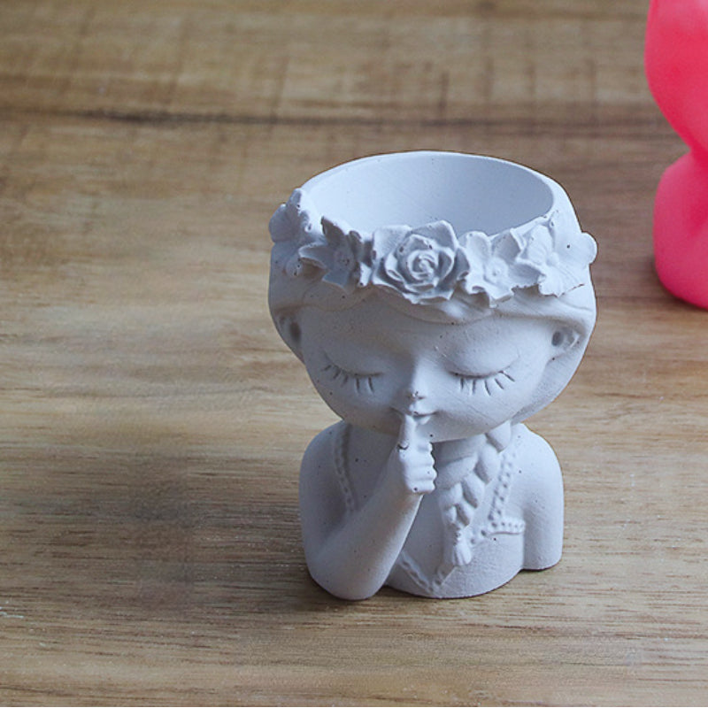 Concrete Vase Silicone Mold DIY Handmade Girl Head Shaped Flower Pot Plaster Epoxy Resin Pen Holder Molds Home Decor Supplies