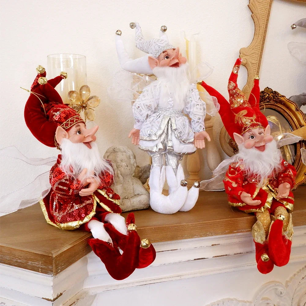 Handmade Hanging Sitting Elf Toy Christamas  Santa Plush Christmas Tree Hanging Ornament Xmas Gifts New Year Decor