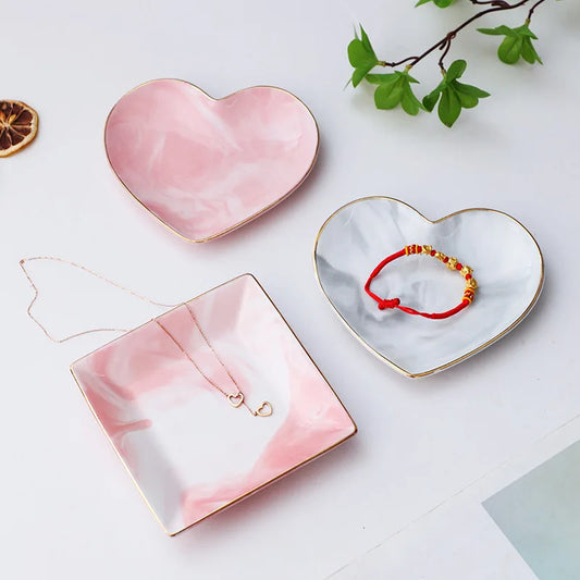 Nordic Ceramic Heart Shape Small Jewelry Dish Earrings Necklace Ring Storage Plates Fruit Dessert Display Bowl Decoration Tray