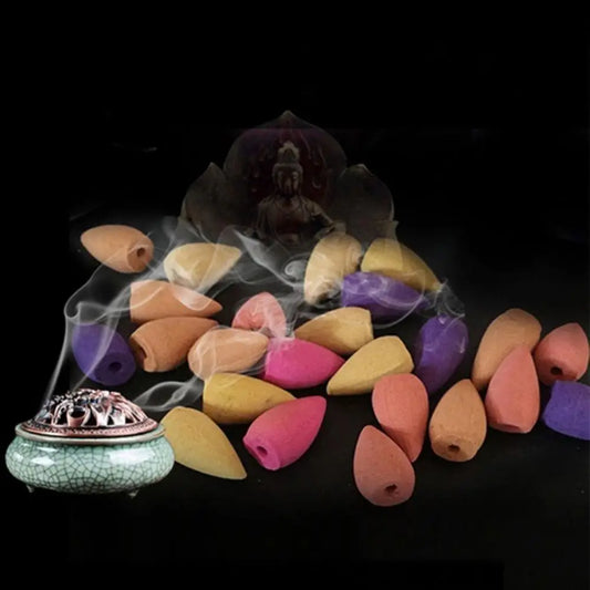 40Pc Incense Cones Mixed Natural Incense Rose Jasmine Lavender Osmanthus Smoke Cone Reflux Tower Incense Backflow Incense Bullet