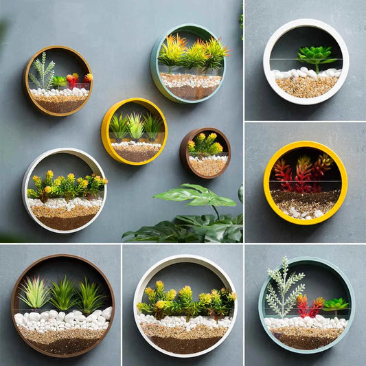 Round Iron Wall Vase Home Living Room Hanging Basket Decorative Flower Pot Wall Decor Succulent Plant Planters Art Glass Vases