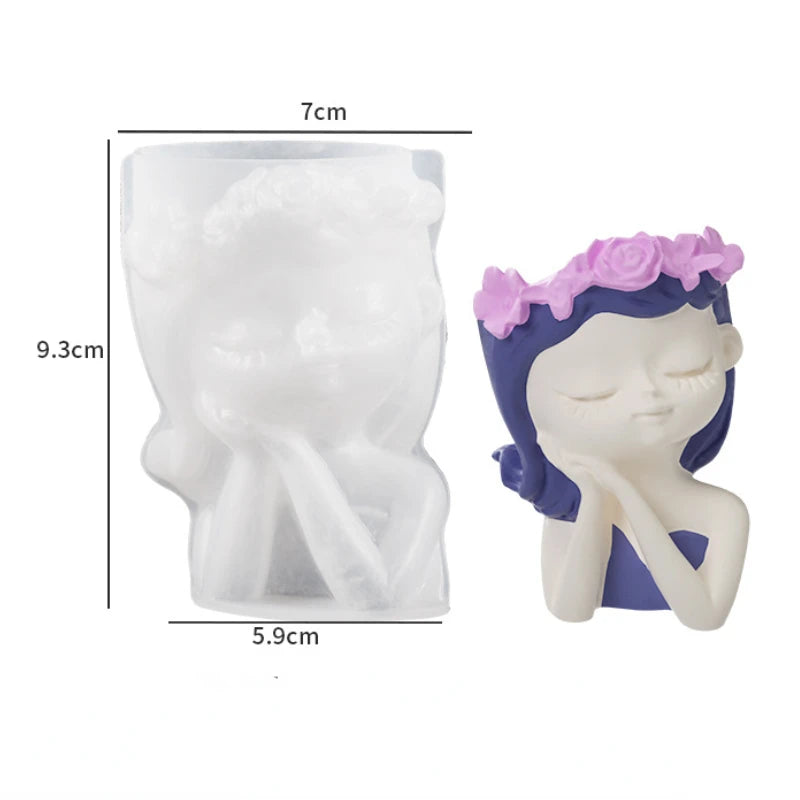 Concrete Vase Silicone Mold DIY Handmade Girl Head Shaped Flower Pot Plaster Epoxy Resin Pen Holder Molds Home Decor Supplies