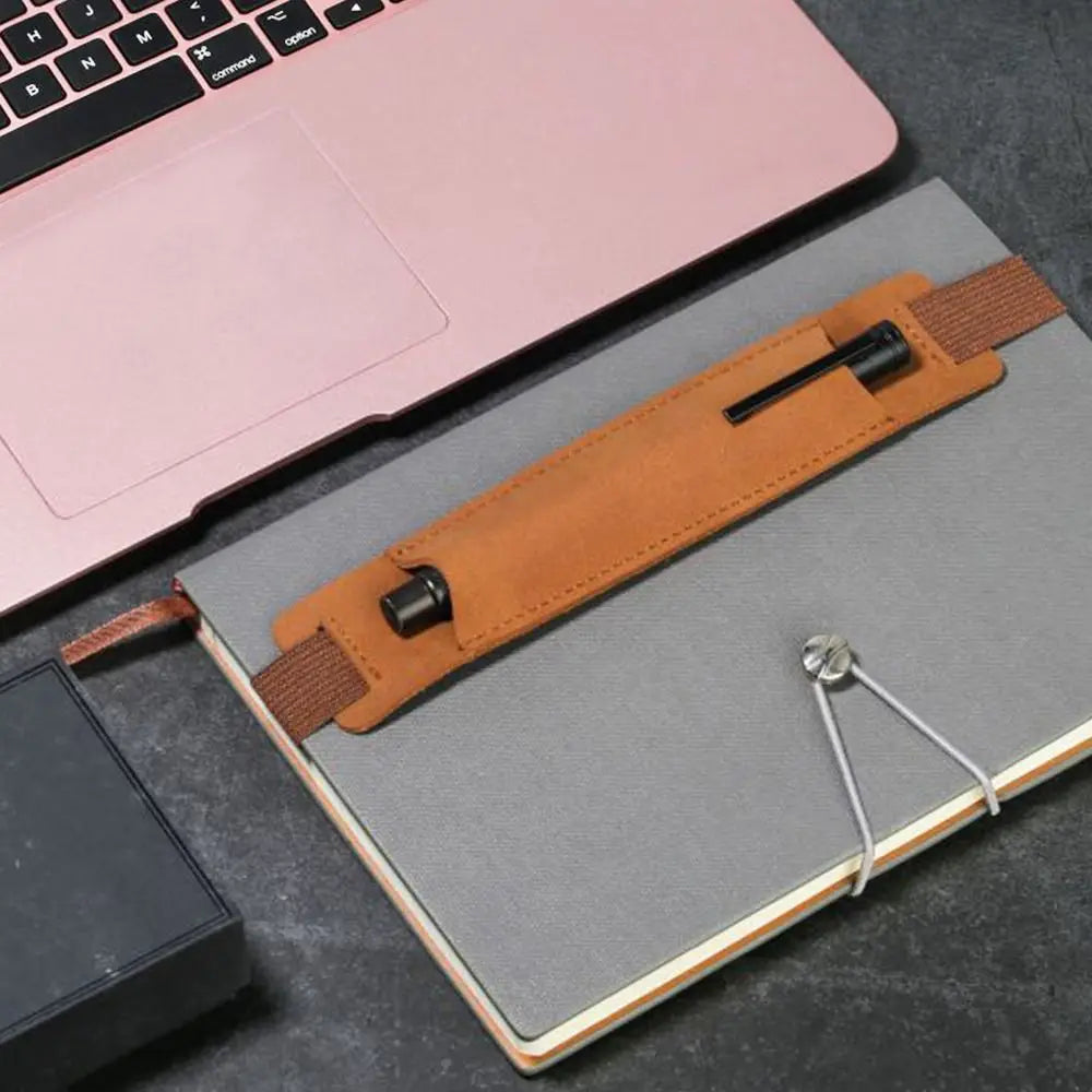 3PCS Vintage PU Leather Pencil Case Book Notebook Elastic Rubber Band Buckle Pen Clip Portable Lightweight Laptop Pen Holder