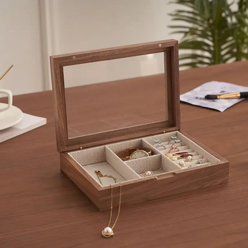North American Black Walnut Solid Wood Jewelry Box Ring Pendant Storage Box Necklace Large Capacity Household Jewelry Organizer