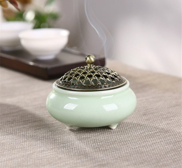 Ceramic Mosquito Repellent Incense Burner Coil Aroma Censer Smell Removing Living Room Decor Porcelain Coil Incense Holder