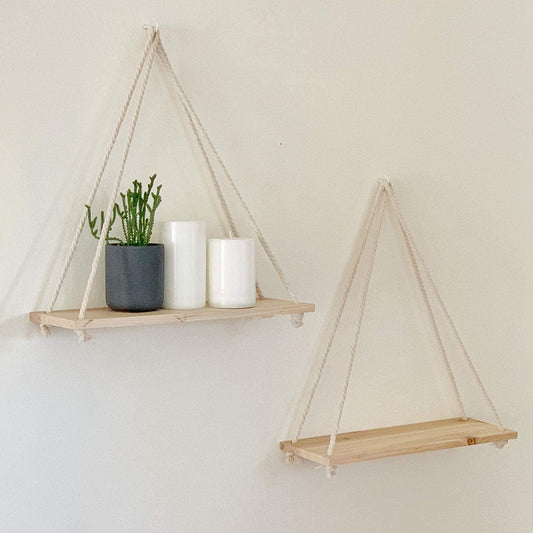 Beautiful Wooden Rope Swing Floating Wall Shelves