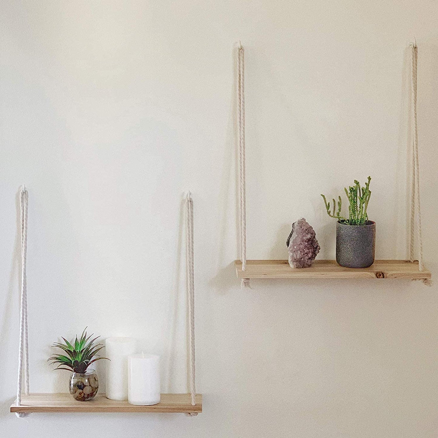 Beautiful Wooden Rope Swing Floating Wall Shelves