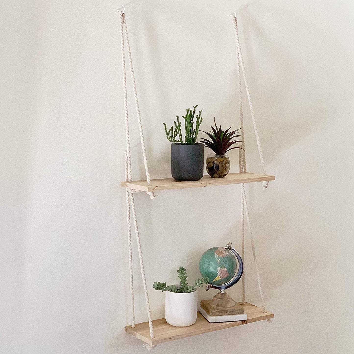 Beautiful Wooden Rope Swing Floating Wall Shelves