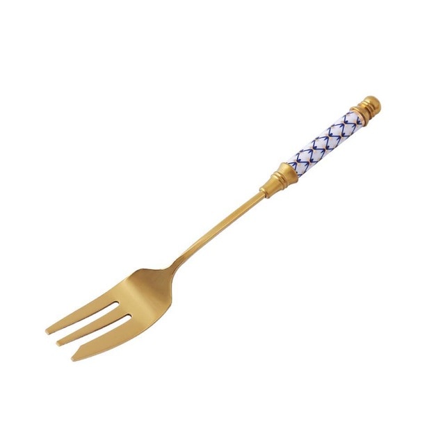 Ceramic Long Handle Brilliant Teaspoon Gold-Plated Dessert Spoon