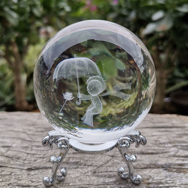 Healing Meditation Glass Sphere, Gazing Globe with Stand