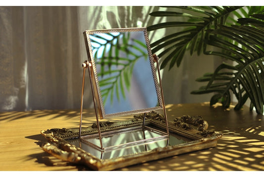 Beauty Rituals feel better with this Light Luxury Retro European Metal Gold Mirror