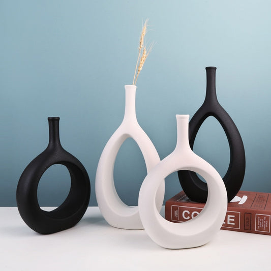 Ceramic Hollow Vase & Modern Art Office or Living Room Desktop
